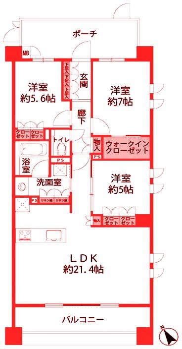 プレシス横濱山手パークフロント(3LDK/4階)の間取り写真