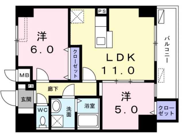 レジデンス桜樺(2LDK/3階)の間取り写真