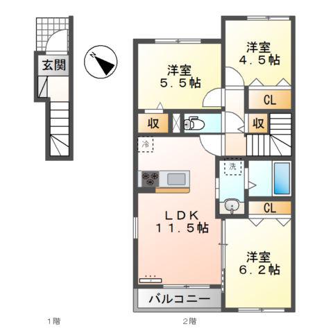 サンハイツ3(3LDK/2階)の間取り写真