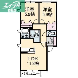 アヴァンセ(2LDK/2階)の間取り写真