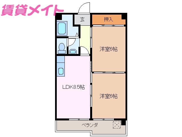 アミティエ四日市(2DK/2階)の間取り写真