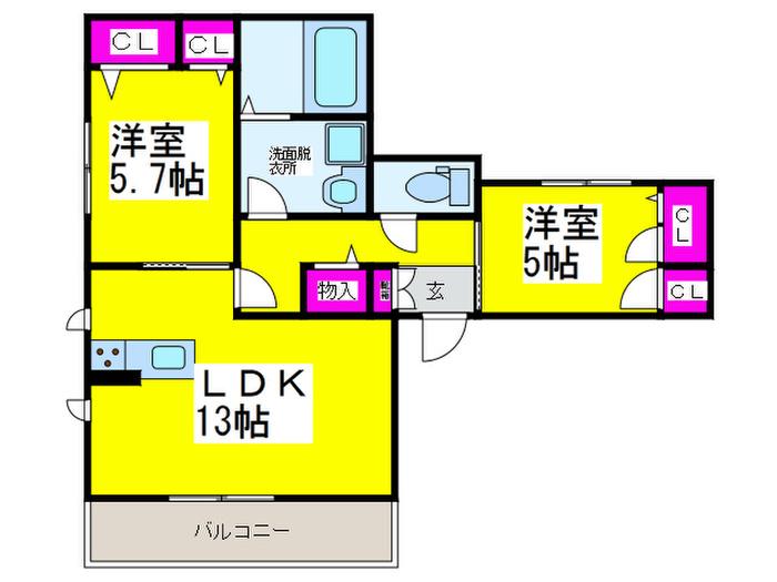 メゾン久文(2LDK/3階)の間取り写真
