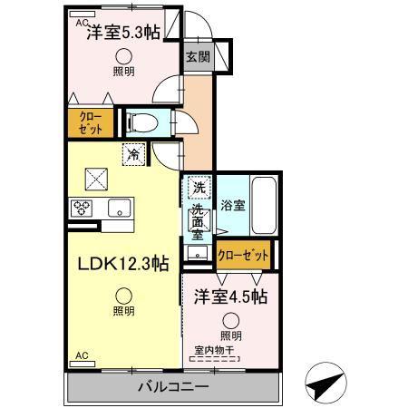 ソロモン泗水(2LDK/1階)の間取り写真