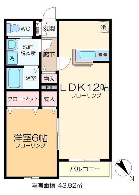 エクレールB棟(1LDK/1階)の間取り写真