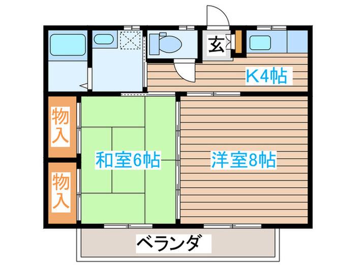 アメニティ太陽B(2K/1階)の間取り写真
