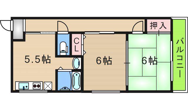 トモエハイツ2(2DK/2階)の間取り写真