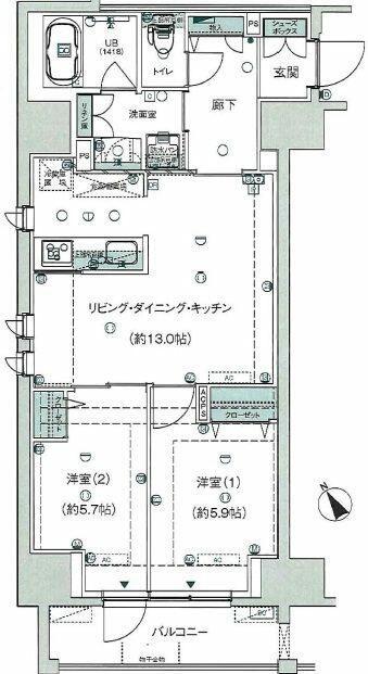 コンシェリア東京入谷ステーションフロント(2LDK/11階)の間取り写真