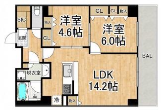 エスリード長堀タワー(2LDK/15階)の間取り写真
