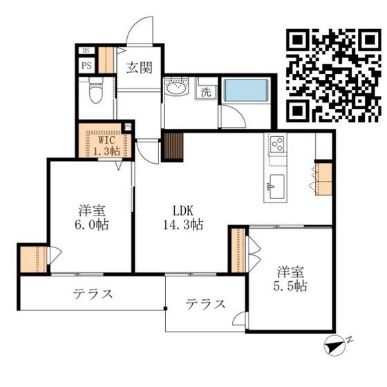 ZEH-M対応ヘーベルメゾンKUSUNOKI TERRACE(2LDK/1階)の間取り写真