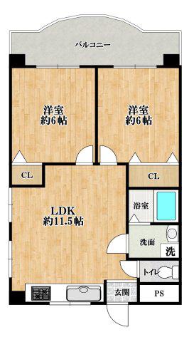 新栄プロパティー羽曳が丘(2LDK/4階)の間取り写真