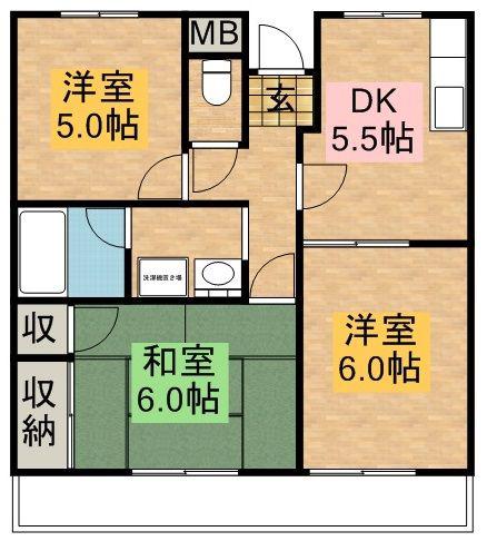 ベルメゾン上松(3K/1階)の間取り写真
