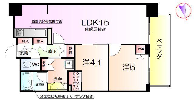 プラウドタワー堺東(2LDK/8階)の間取り写真
