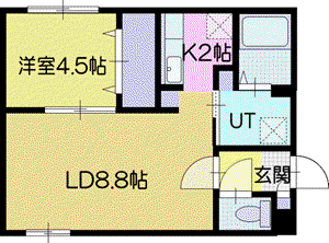 恵庭福住町3MS(1LDK/4階)の間取り写真