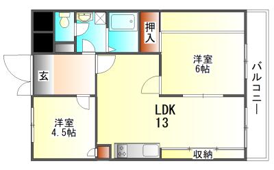三田ヴィラオートリ(2LDK/6階)の間取り写真