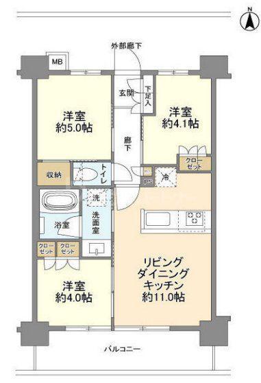 イニシア東京尾久(3LDK/7階)の間取り写真