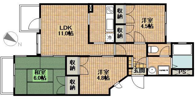 ジョイプレイス子母口(3LDK/2階)の間取り写真