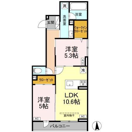 グランドゥール ラテール(2LDK/3階)の間取り写真