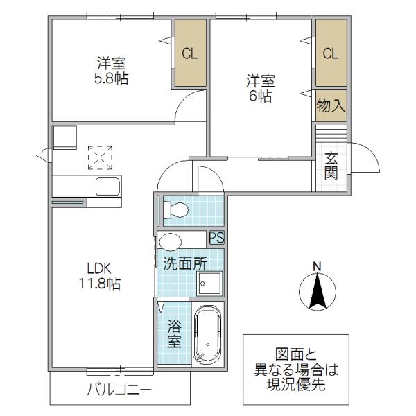 ルピナスヴィラB(2LDK/1階)の間取り写真
