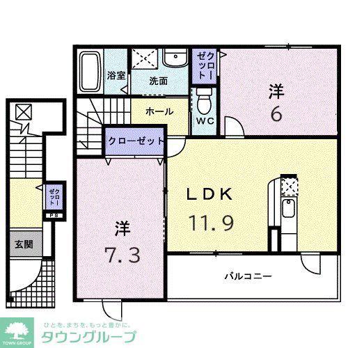 カーサエルゴルドC(2LDK/2階)の間取り写真