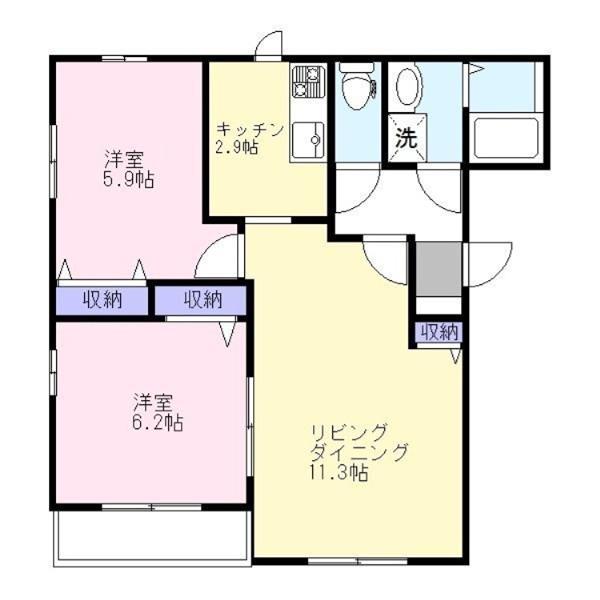 グランバリエB(2LDK/3階)の間取り写真
