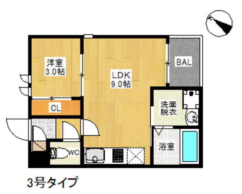 REGALEST美野島(1LDK/3階)の間取り写真