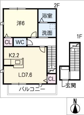 PORTE(1LDK/2階)の間取り写真