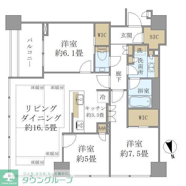SHIROKANE THE SKY E棟(3LDK/22階)の間取り写真