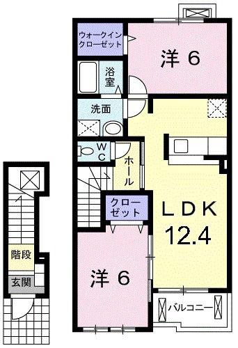 モーニンググローリー(2LDK/2階)の間取り写真