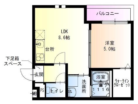 フジパレス夙川香櫨園ノース(1LDK/1階)の間取り写真