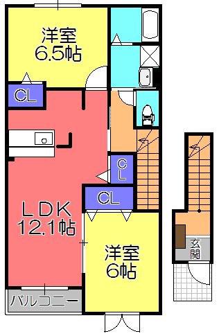 コーポ勢多V番館(2LDK/2階)の間取り写真