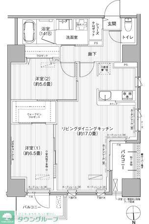 グランシャルール武蔵境(2LDK/10階)の間取り写真