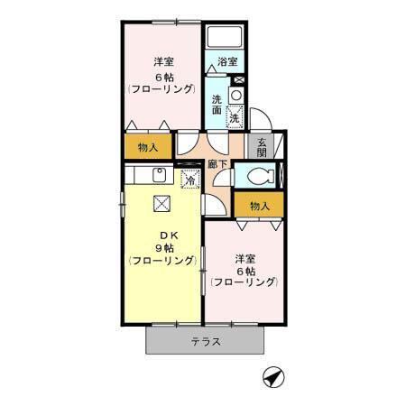 ヴェルデュール(2DK/1階)の間取り写真