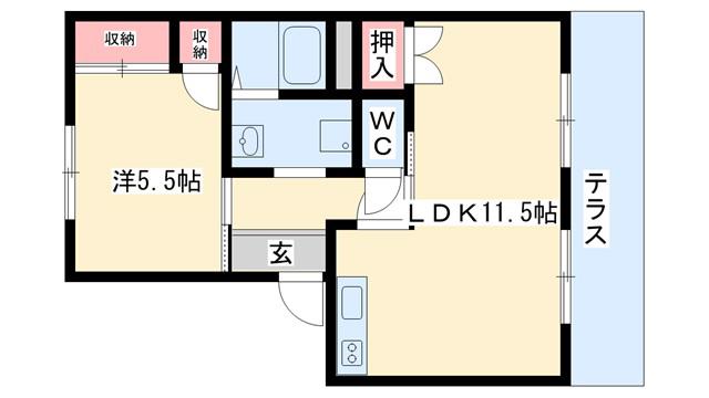 フレグランスU B(1LDK/1階)の間取り写真
