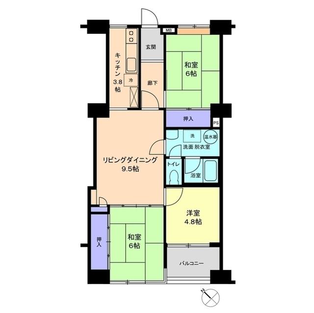 プラザ信開大和町(3LDK/4階)の間取り写真