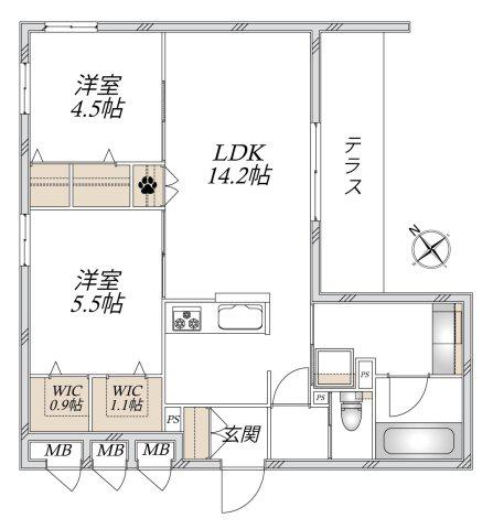 川口市飯原町メゾン 南棟(2LDK/1階)の間取り写真