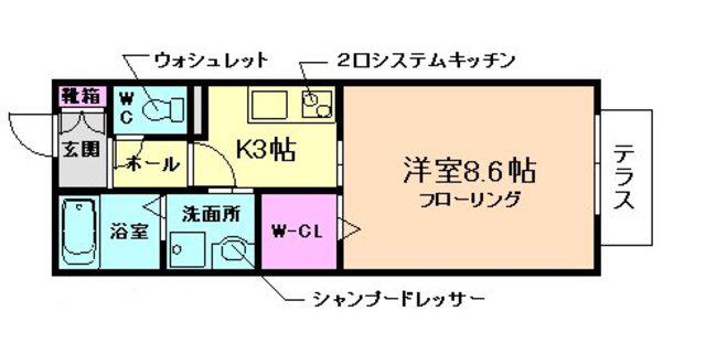 シャーメゾンコルヌイエ(1K/2階)の間取り写真
