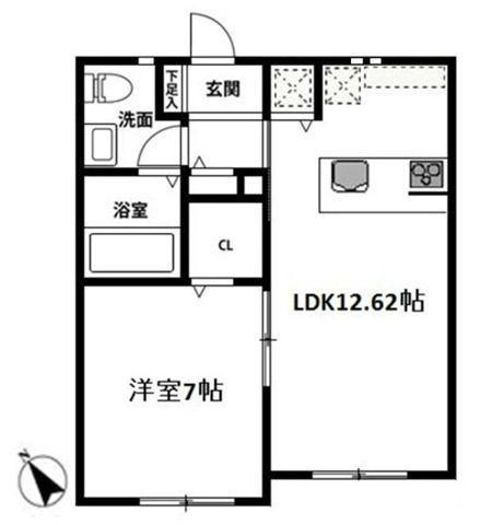 アウリイ I(1LDK/1階)の間取り写真
