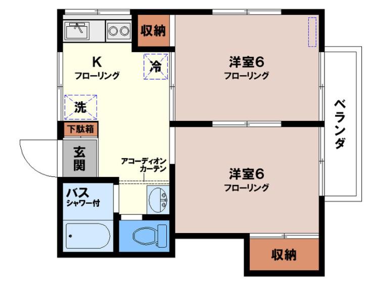 上原コーポ(2K/2階)の間取り写真