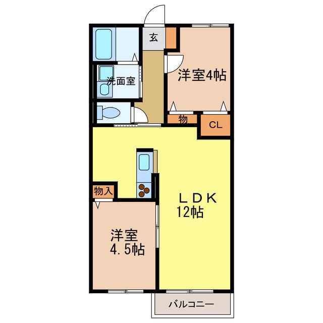 ルミエール ハルム(2LDK/2階)の間取り写真