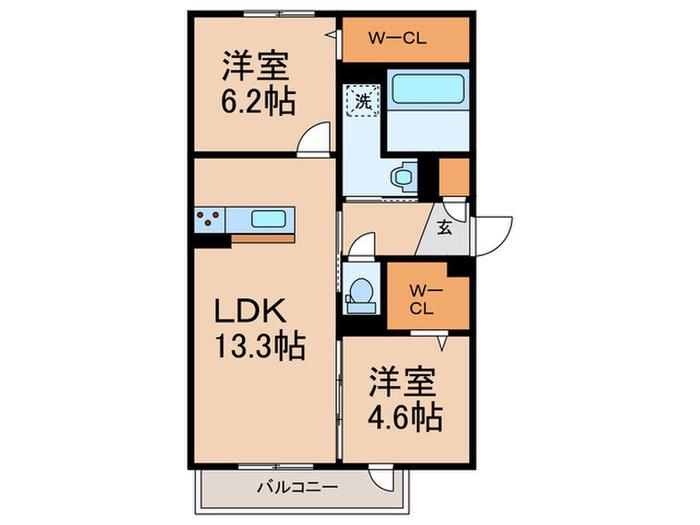 VALLE ALTA(2LDK/2階)の間取り写真