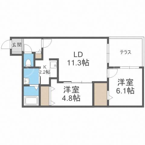 ブランシャール琴似STATION(2LDK/1階)の間取り写真