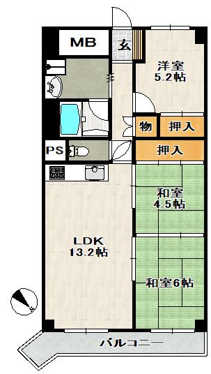 メルヘン宝塚(3LDK/3階)の間取り写真