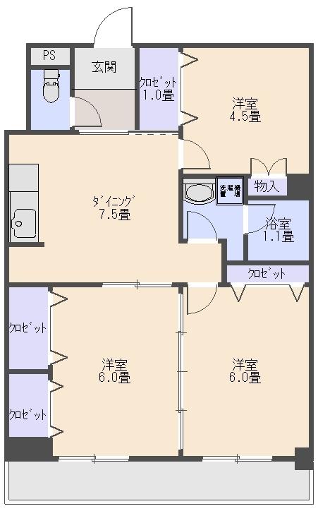 セントラル鍋島(3DK/2階)の間取り写真