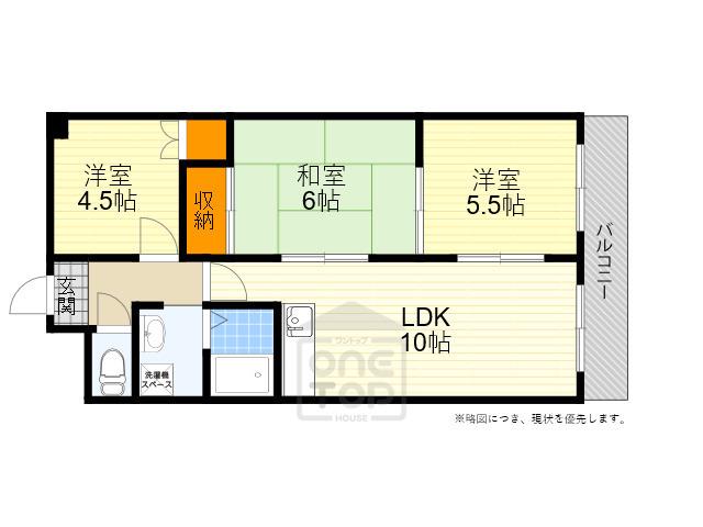 スカイハイツ緑地(3LDK/3階)の間取り写真