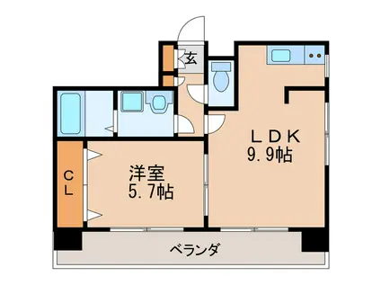 エターナル栄(1LDK/4階)の間取り写真