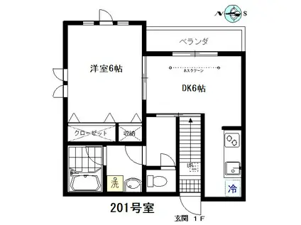 フルール・メゾン(1DK/2階)の間取り写真