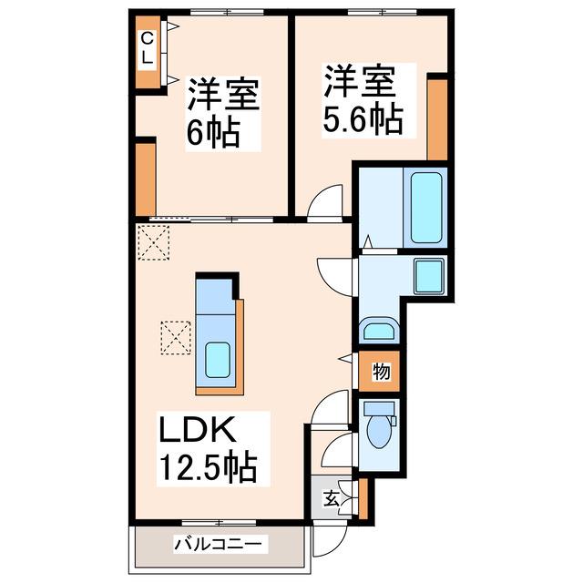 GRANDE ALBERO A(2LDK/1階)の間取り写真