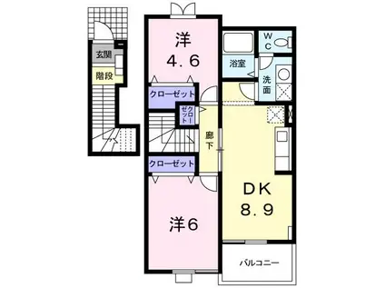 ワイフラットA・B(2DK/2階)の間取り写真