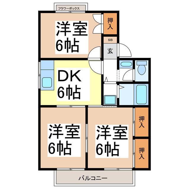 屋代ハイツB(3DK/1階)の間取り写真