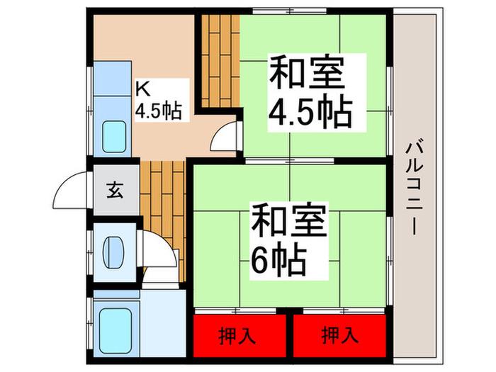 中台荘(2K/2階)の間取り写真